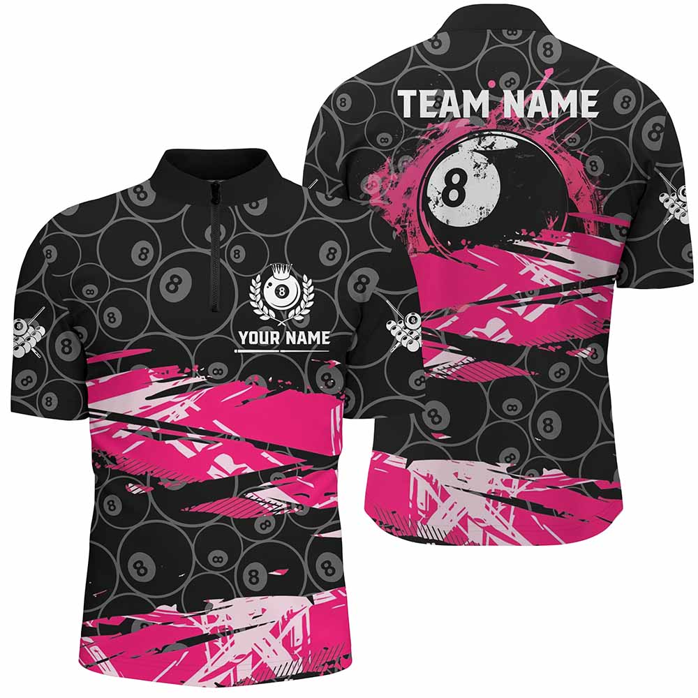 Custom Pink Grunge Billiard 8 Ball Jerseys Shirts For Men, Personalized Billiard Pool Player Gifts TDM1939