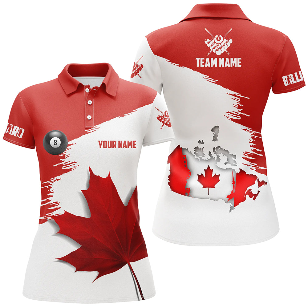 Personalized Billiard Canadian Leaf 3D Polo Shirts For Women, Canada Billiard Shirts For Patriot TDM0668