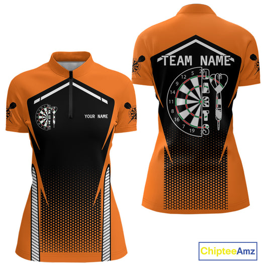 Orange Sport Style Dart Arrows Dart Polo & 1/4 Zip Shirts For Women, Dart Jerseys NYN0059