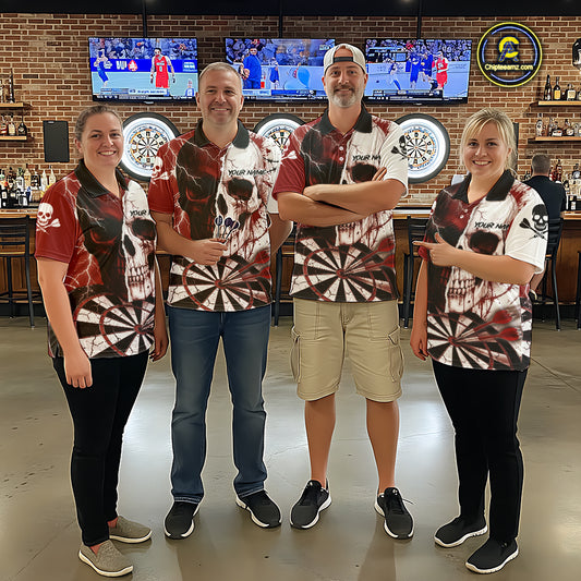 White & Red Skull Dartboard Custom Women Dart Quarter-Zip Shirt Retro Grunge Dart League Jerseys NYN2083
