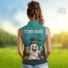 Load image into Gallery viewer, Funny Ghostly Beer Golf Sleeveless Polo Shirt For Women Custom Halloween Ladies Golf Outfit TDM4944