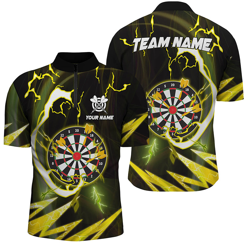 Customized Yellow Dart Board Thunder Lightning Men Quarter-Zip Shirts, Dart Team Jerseys TDM1204