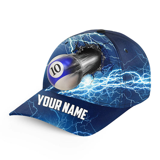 Funny 10 Ball Pool Rush Out Custom Thunder Lightning Blue Billiard Caps, Top Hats Billiard For Pooler TDM1394