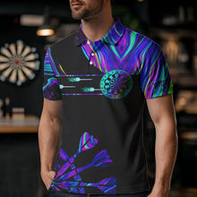 Load image into Gallery viewer, Neon Purple Blue Darts Tie Dye Polo & Quarter Zip Custom Dart Shirts For Men Glowing Dart Jerseys TDM3559
