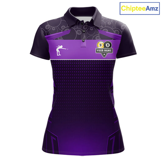 Purple Funny Tropical 8 Ball & 9 Ball Billiard Shirt For Women Custom Pool Team Jersey Polo, 1/4 Zip TDM7243