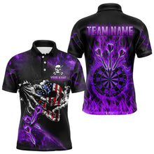 Load image into Gallery viewer, Fire Flame Darts Board American Flag Skull Dart Shirts For Men Custom Darts Team Jerseys |Purple TDM2982