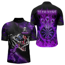 Load image into Gallery viewer, Fire Flame Darts Board American Flag Skull Dart Shirts For Men Custom Darts Team Jerseys |Purple TDM2982