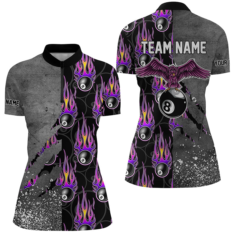 Custom Ball 8 Flame Grey Grunge Billiard Women Quarter-Zip Shirts Best Billiard Team Shirts TDM0731