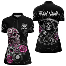 Load image into Gallery viewer, Personalized Pink Funny Skull Roses 8 Ball Billiard Shirts For Women Custom Pool Team Shirts TDM3729