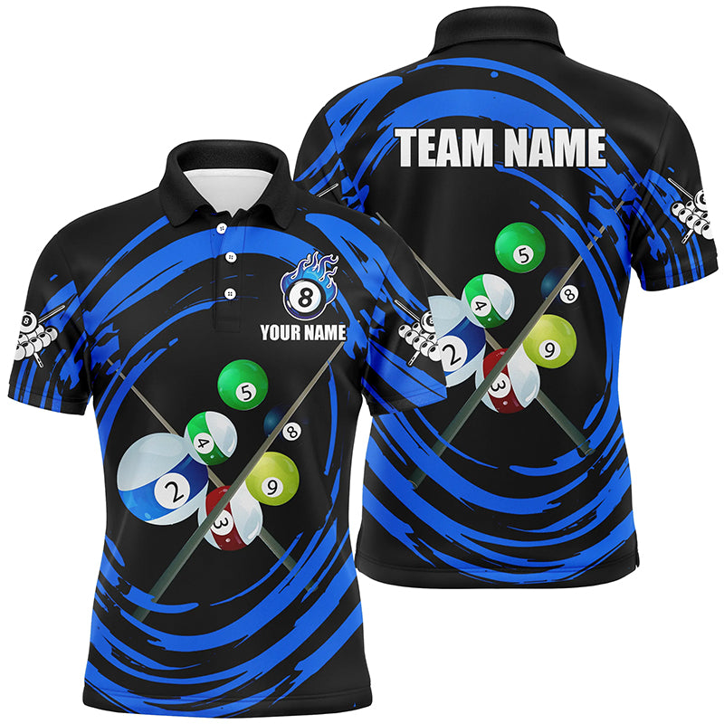 Personalized Blue Billiard Balls Wave Pattern Men Polo Shirts Custom Billiard Jerseys Attire TDM1453