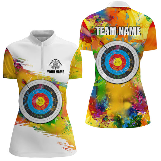 Colorful 3D Target Archery Women Polo & Quarter-Zip Shirt Custom Archery Jerseys Attire For Archer TDM1621