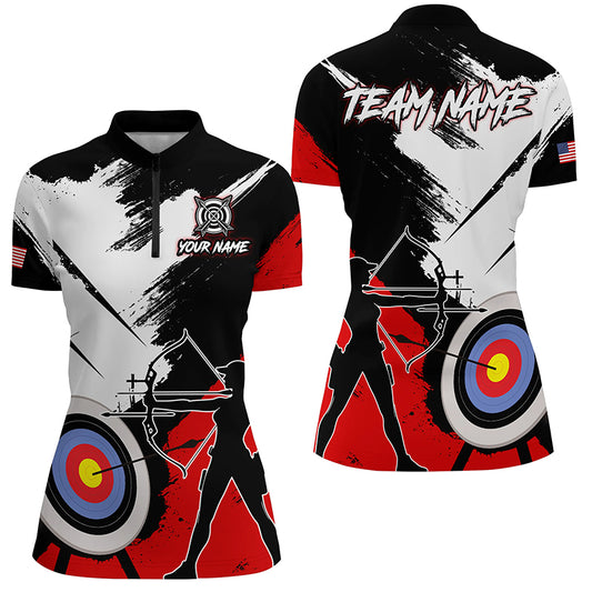 Personalized Grunge Archery Polo And 1/4 Zip Shirts For Women Custom Archery Team Jerseys |Red TDM2054