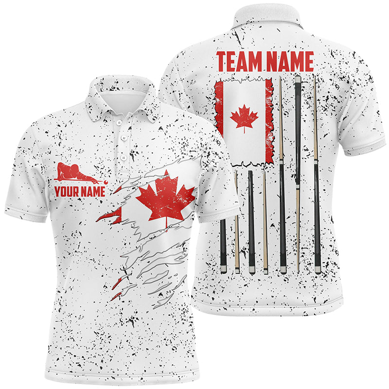 Canadian Flag Billiard Player Personalized Polo Shirts For Men, Custom Canada Billiard Shirts TDM0139