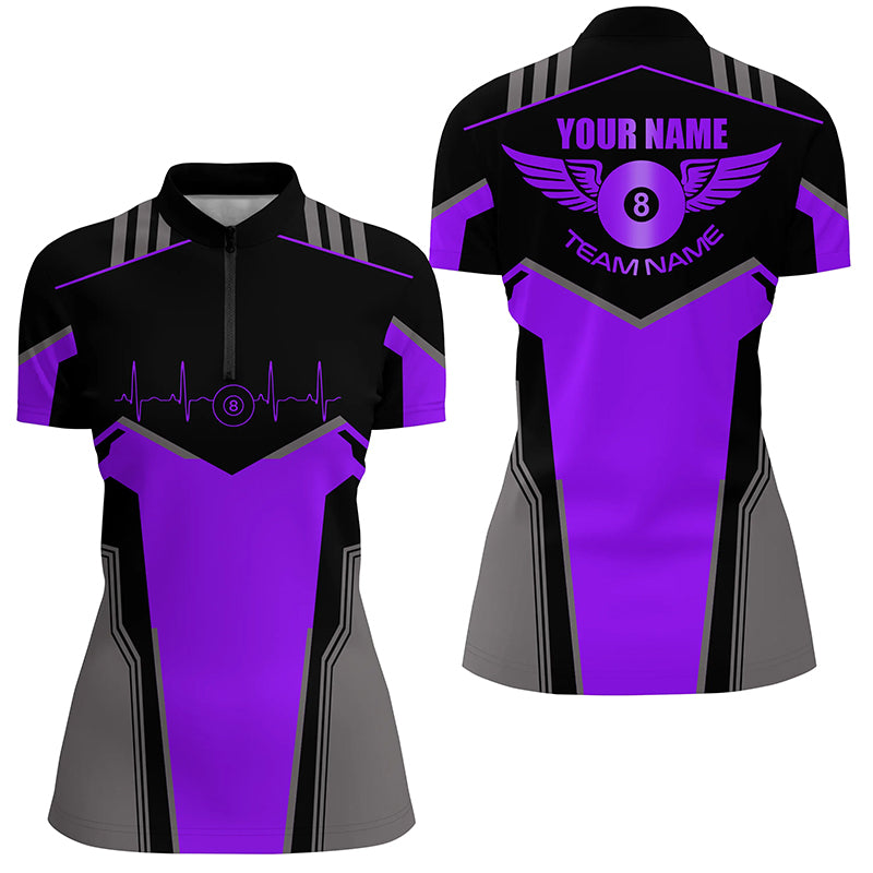 Personalized Billiard 8 Ball Wings Short Sleeve Women's Shirts, Billiard Jerseys Tournament |Purple TDM2306