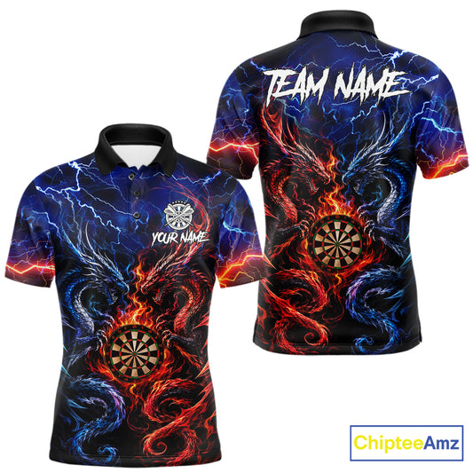 Blue And Red Thunder Lightning Dragon Darts Shirt For Men Custom Darts Team Jersey Polo & 1/4 Zip TDM6577
