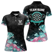 Load image into Gallery viewer, Funny Pink And Turquoise Diamonds Darts Polo & Quarter Zip Custom Dart Shirts For Women Dart Jerseys TDM3319