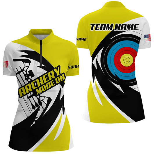 Personalized Yellow Archery Jerseys Women Polo & Quarter-Zip Shirts Custom Archery Bow Shirts TDM1687
