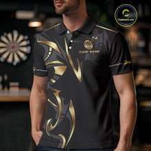 Load image into Gallery viewer, Black And Gold Dartboard Crown Dart Shirts For Men Custom Dart Jersey Team Polo & Quarter Zip TDM3835