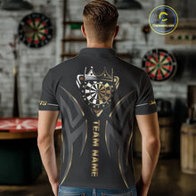Load image into Gallery viewer, Black And Gold Dartboard Crown Dart Shirts For Men Custom Dart Jersey Team Polo & Quarter Zip TDM3835
