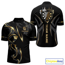 Load image into Gallery viewer, Black And Gold Dartboard Crown Dart Shirts For Men Custom Dart Jersey Team Polo & Quarter Zip TDM3835