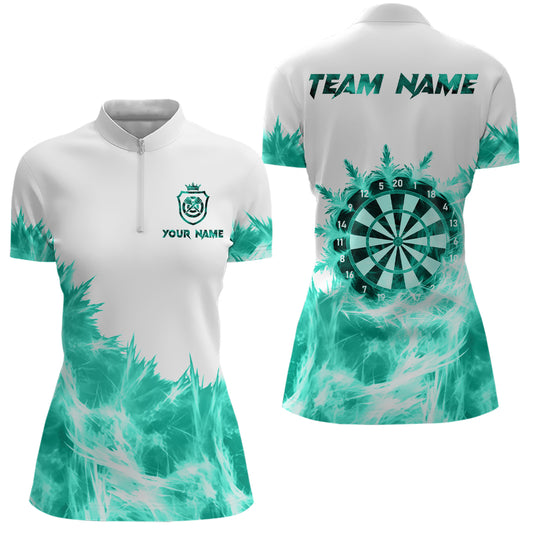 Icy Turquoise Light White Darts Polo & Quarter Zip Custom Dart Shirts For Women Team Darts Jerseys TDM3682