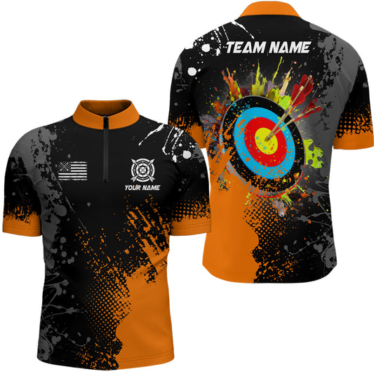 Personalized Paint Orange 3D Target Archery Men Polo & Quarter-Zip Shirts, Archery Jerseys Attires TDM1970