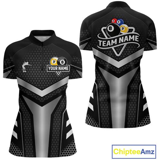 Personalized Billiard 8 Ball & 9 Ball Pool Polo, 1/4 Zip For Women Custom Team Billiard Jersey|White TDM4153