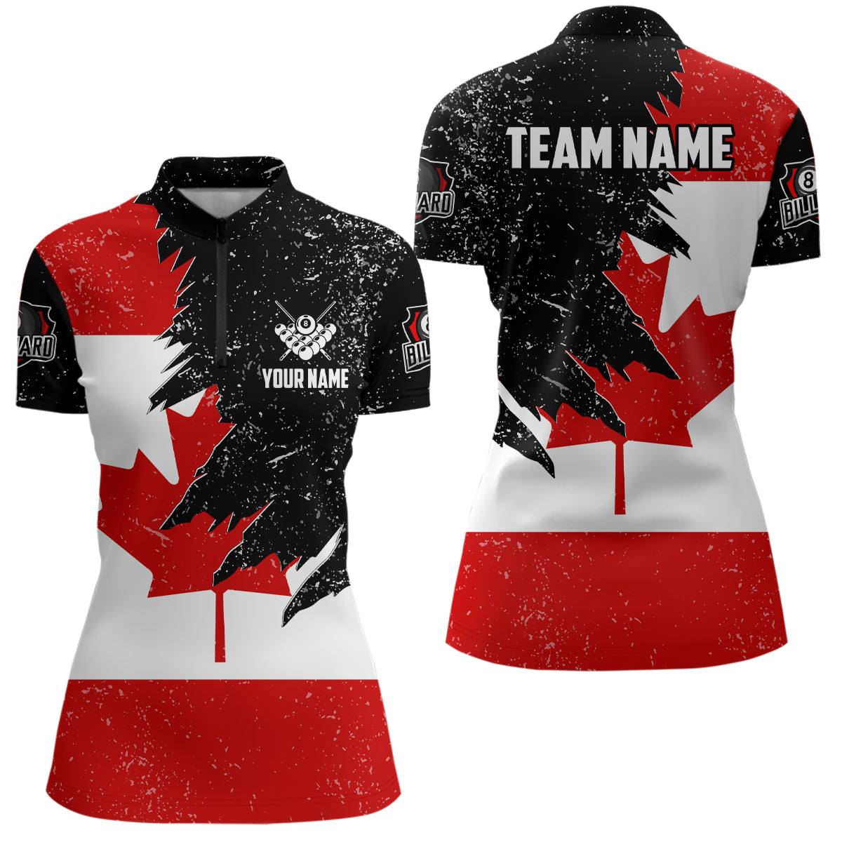 Personalized Grunge Canada Flag Billiard Shirts For Women Custom Patriotic Billiard Jerseys Uniform TDM2177