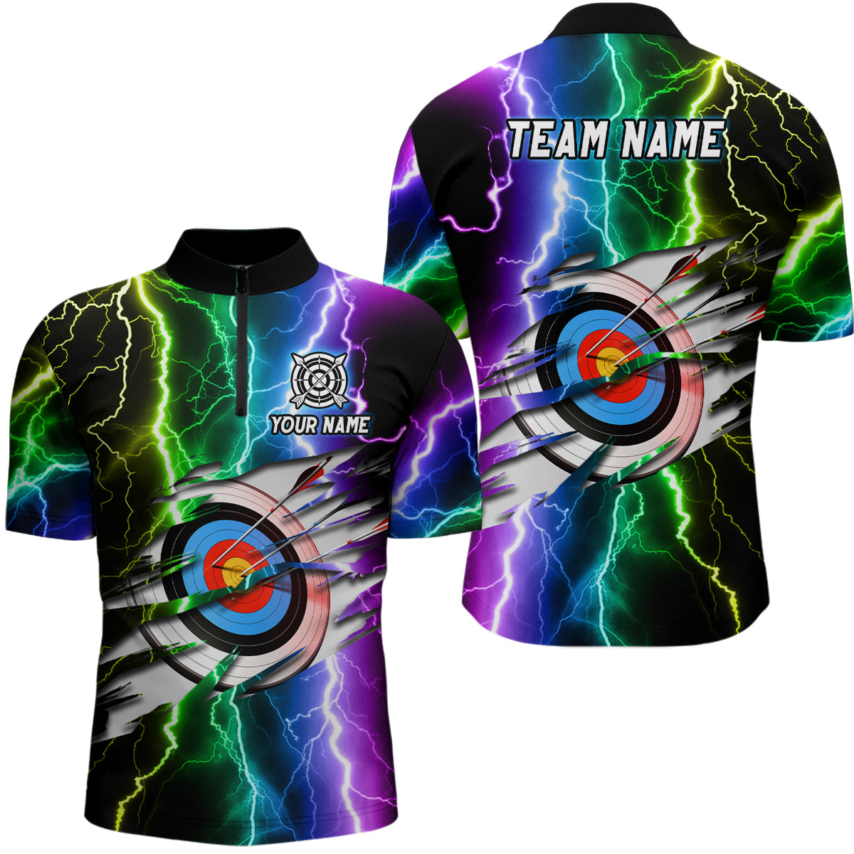 Personalized Archery Colorful Lightning Men Quarter-Zip Shirts, Archery 3d Target Shirts TDM1082