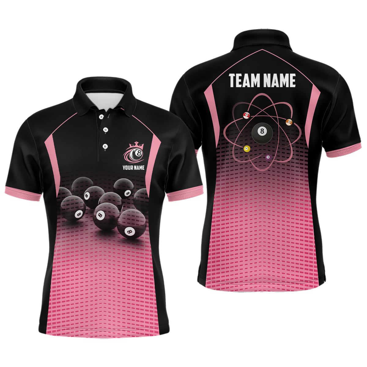 Personalized Billiard Balls Black And Pink Gradient 3D All Over Print Billiard Polo Shirts For Men TDM0079