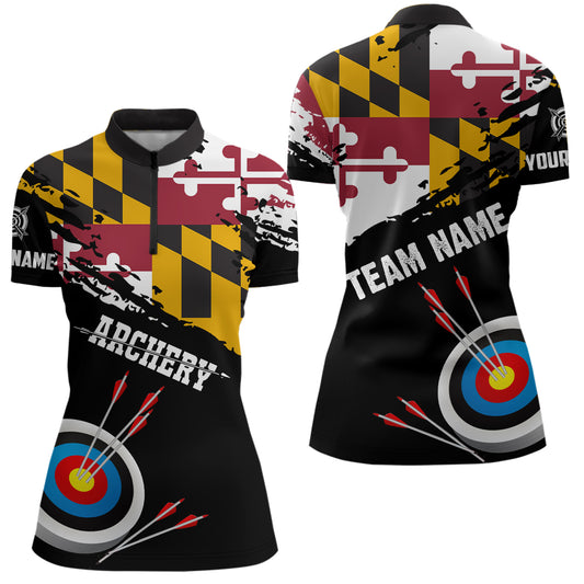 Custom Grunge Maryland Flag Archery Shirts For Women, Patriotic Archery Jersey 3D Target Shirts TDM1799