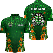 Load image into Gallery viewer, Personalized Luckiest Green Shamrock Skull Dart Shirts For Men Custom St Patrick Day Dart Jerseys TDM3554