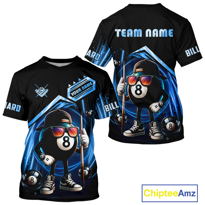 Blue Funny 8 Ball Billiard T-Shirt For Men Custom Pool Team Shirt, Billiard League Jersey TDM5205