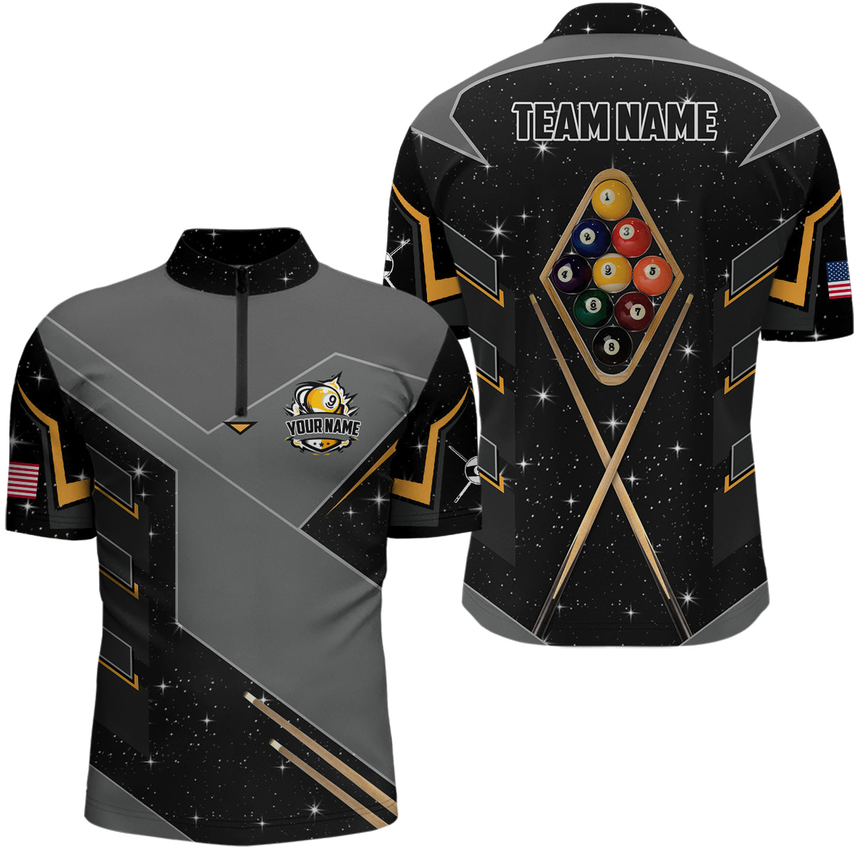 Personalized 9 Ball Pool Billiard Men Quarter-Zip Shirts, 9 Ball Billiards Attire Jerseys TDM0589
