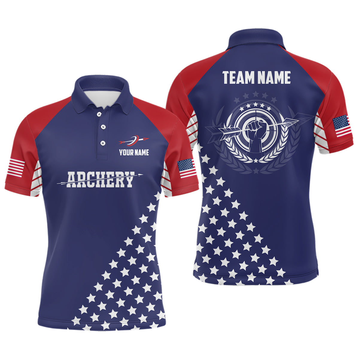 Personalized US Archery Polo Shirts For Men Custom Team Name American Flag Archery Jerseys TDM0590