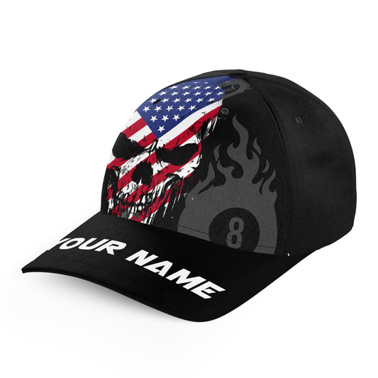 American Flag Skull 8 Ball Billiard Cap For Pool Player Custom Patriotic Billiard Hats TDM4597