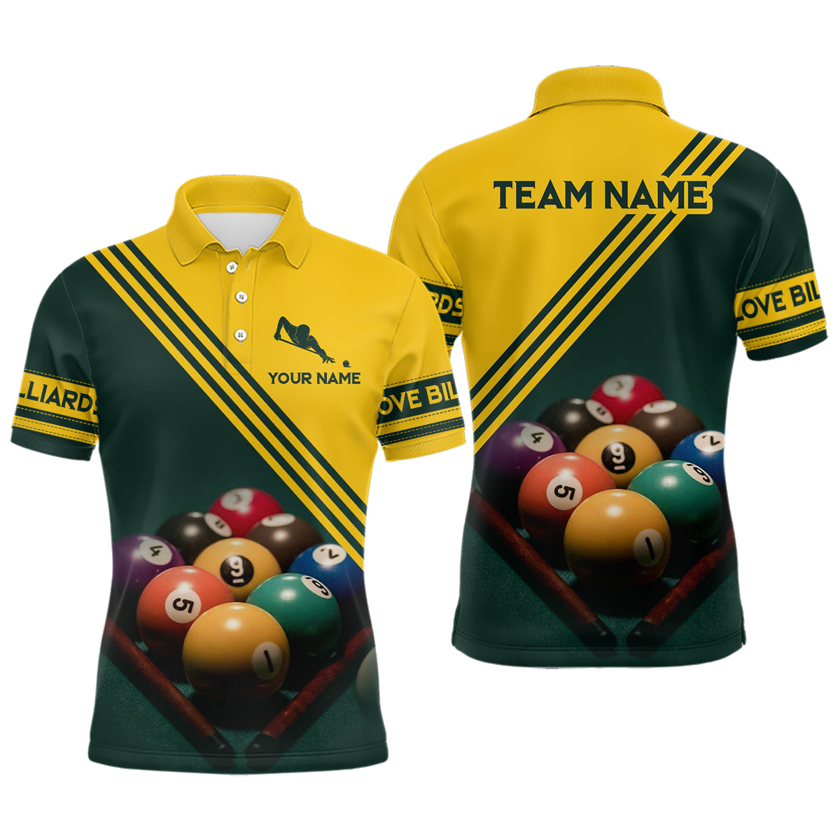 Billiard Ball Set Custom 3D Full Printing Polo Shirts For Men, Personalized Billiard Gifts Idea TDM0158