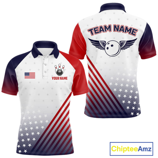 American Flag Bowling Jersey For Men Custom Patriotic Bowling Shirt Team Polo & 1/4 Zip |White TDM5971