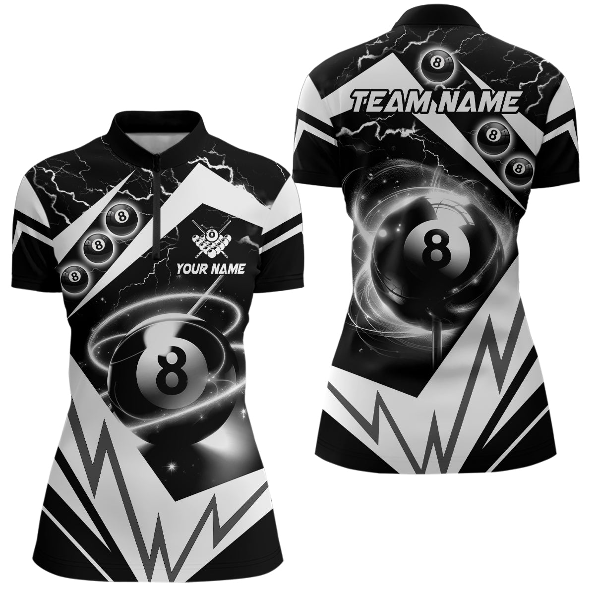 White 8 Ball Pool Billiard Jersey Custom Women Quarter-Zip Shirt Team League Billiard Shirts TDM1488