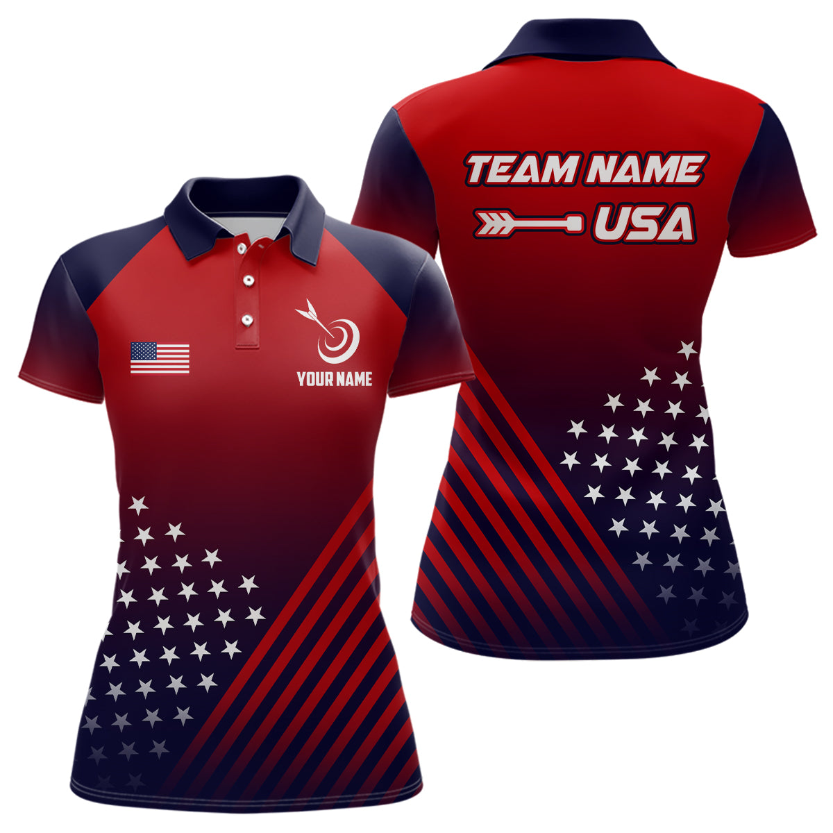 Personalized Patriotic Us Flag Archery Polo Shirts For Women Custom Team Name Archery Jerseys Shirts TDM0614