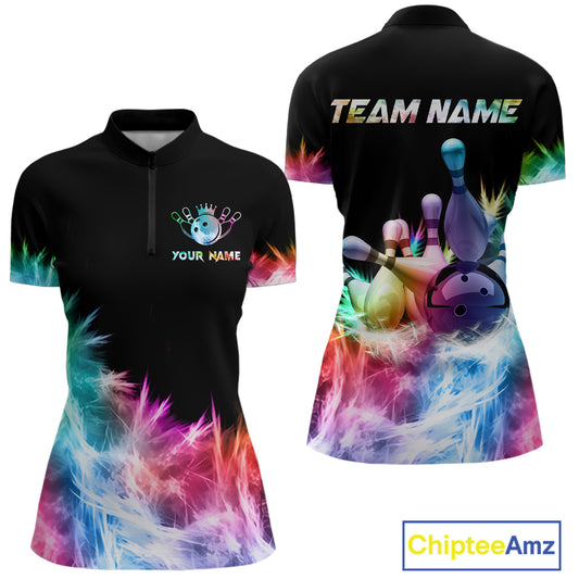 Icy Colorful Light Women's Bowling Shirt Custom Bowling Jersey Outfit Team Polo & Quarter Zip TDM4654