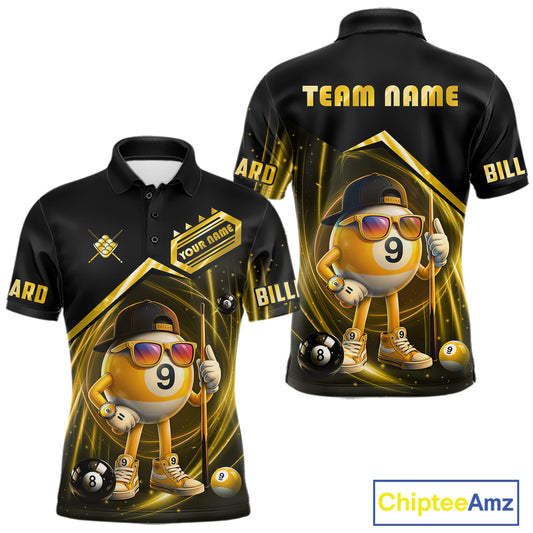 Yellow Funny 9 Ball Billiard Shirt For Men Custom Pool Team Shirt, Billiard Jersey Polo & 1/4 Zip TDM5835