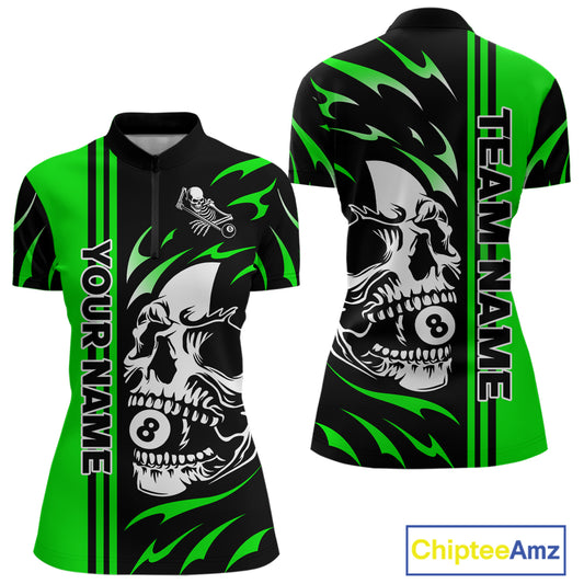 Personalized Green 8 Ball Skull Billiard Shirt For Women Custom Pool Team Jersey, Billiard Outfit TDM4461