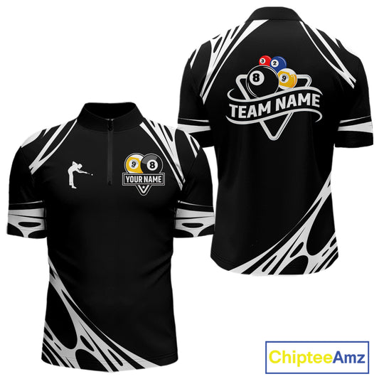 Personalized 8 Ball & 9 Ball Pool Billiard Polo, 1/4 Zip For Men Custom Team Billiard Jersey |White TDM5600