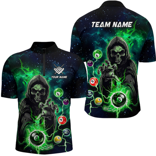 Green Billiard Grim Reaper Men Polo & Quarter-Zip Shirts Customized Team League Billiard Jerseys TDM1752