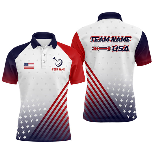 Personalized Patriotic US Flag Archery Men Polo & Quarter-Zip Shirts Custom Team Archery Jerseys TDM1763
