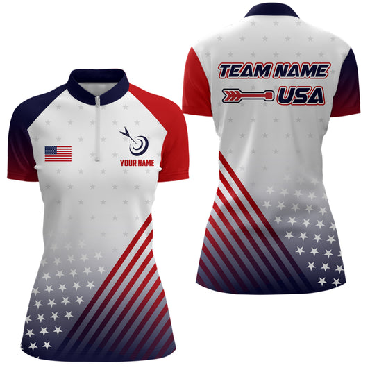 Personalized Patriotic US Flag Archery Women Polo & Quarter-Zip Shirts Custom Team Archery Jerseys TDM1763