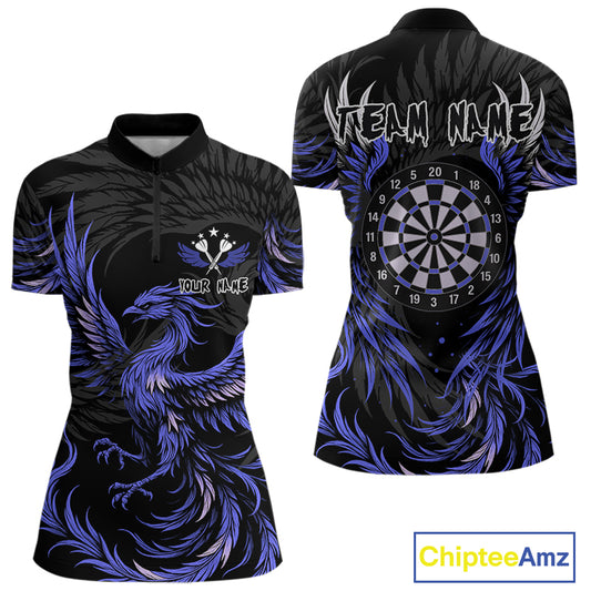 Personalized Phoenix Dartboard Wings Women's Dart Shirts Custom Blue And Black Darts Team Jerseys TDM4584