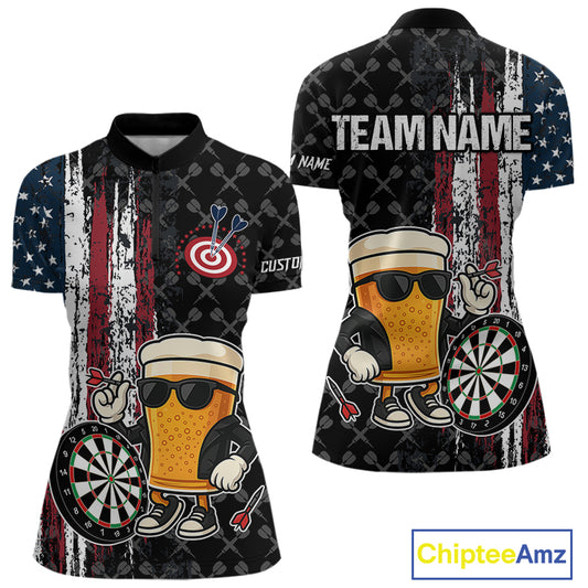 Vintage Grunge American Flag Funny Beer Darts Shirt For Women Custom Patriotic Darts Team Jerseys TDM4616