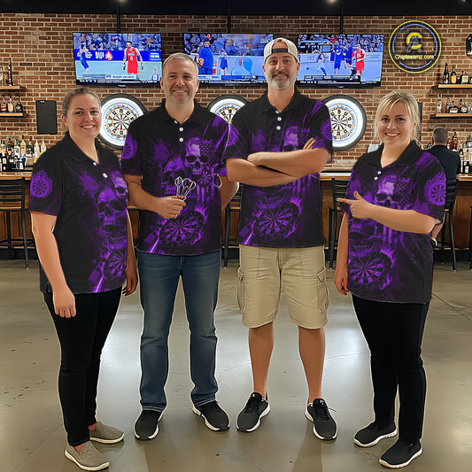 Custom Purple Smokes Grunge Skull Women Darts Quarter- Zip Shirt US Flag Skull Dart League Jerseys NYN2124